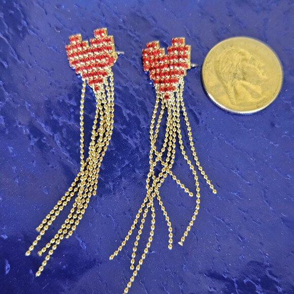 ❤️✨Push-Back Post RED STONES❤️✨HEART Dangling Tassel Earrings❤️✨ - Picture 6 of 11
